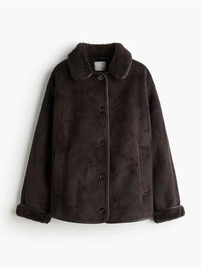 H&M Dark Brown Teddy Faux-Shearling Jacket